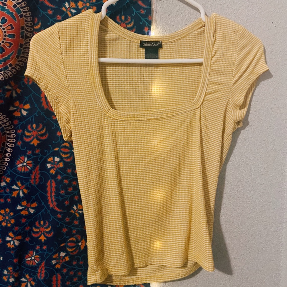 yellow & white stripped short sleeve shirt